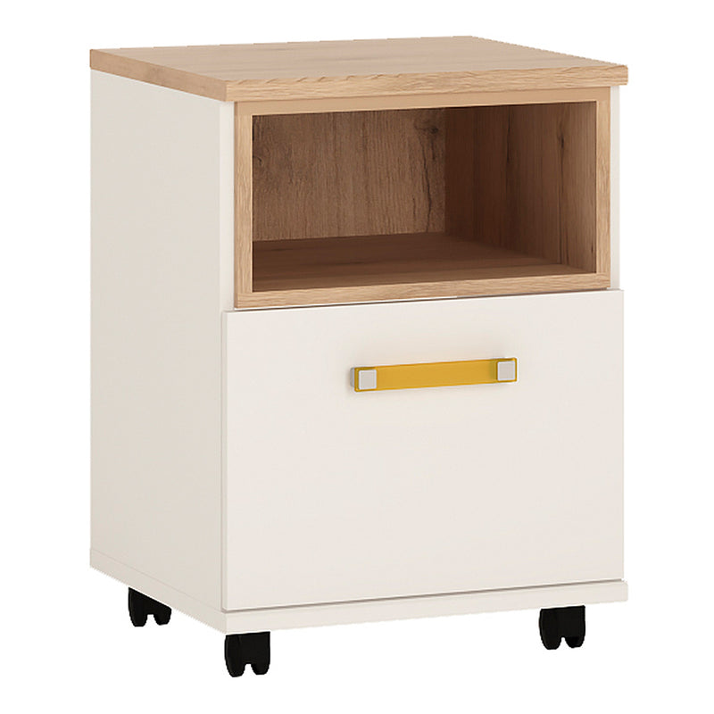 4Kids 1 Door Desk Mobile in Light Oak and white High Gloss (orange handles)