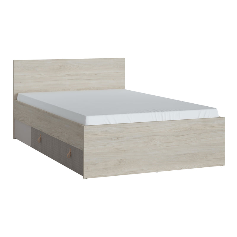 Denim 120cm Small-Double Bed with 1 Drawer in Light Walnut, Grey Fabric Effect and Cashmere