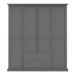 Paris Wardrobe with 4 Doors and 2 Drawers in Matt Grey