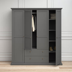 Paris Wardrobe with 4 Doors and 2 Drawers in Matt Grey