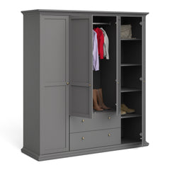 Paris Wardrobe with 4 Doors and 2 Drawers in Matt Grey