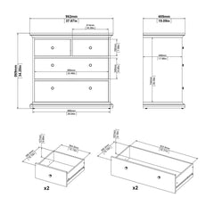 Paris Chest of 4 Drawers in White and Oak