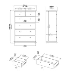 Paris Chest of 6 Drawers in White