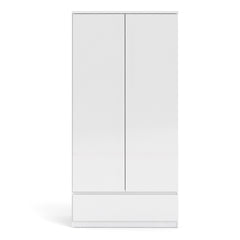 Naia Wardrobe with 2 doors + 1 drawer in White High Gloss