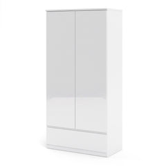 Naia Wardrobe with 2 doors + 1 drawer in White High Gloss