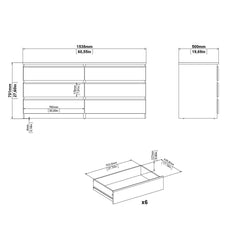 Naia Wide Chest of 6 Drawers (3+3) in Black Matt