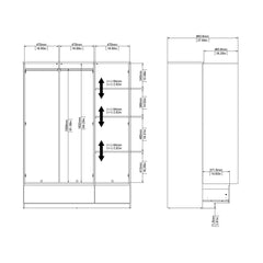 Naia Wardrobe with 3 doors + 2 drawers in White High Gloss