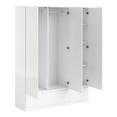 Naia Wardrobe with 3 doors + 2 drawers in White High Gloss