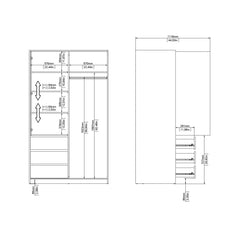 Naia Wardrobe with 1 Sliding door + 1 door + 3 drawers in White High Gloss