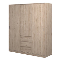 Naia Wardrobe with 2 sliding doors + 1 door + 3 drawers in Oak structure Jackson Hickory