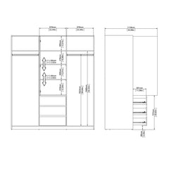 Naia Wardrobe with 2 sliding doors + 1 door + 3 drawers in White High Gloss