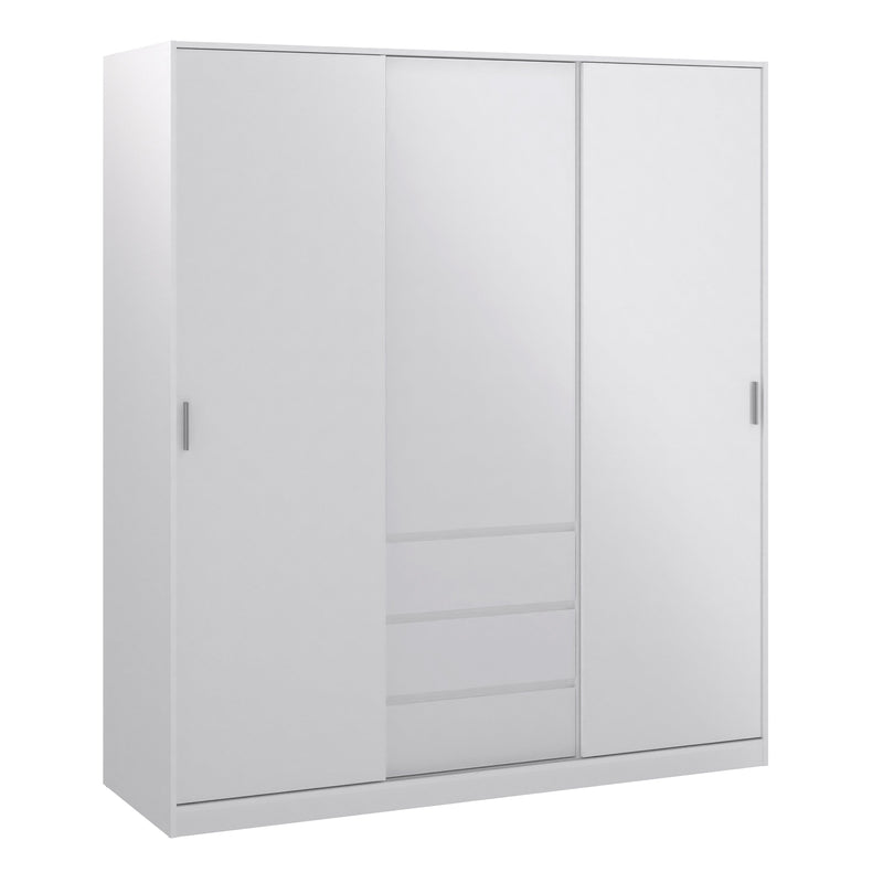 Naia Wardrobe with 2 sliding doors + 1 door + 3 drawers in White High Gloss