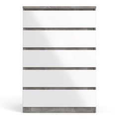 Naia Chest of 5 Drawers in Concrete and White High Gloss