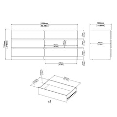 Naia Wide Chest of 6 Drawers (3+3) in Jackson Hickory Oak