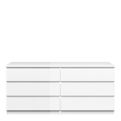 Naia Wide Chest of 6 Drawers (3+3) in White High Gloss