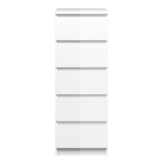 Naia Narrow Chest of 5 Drawers in White High Gloss