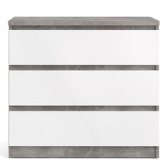 Naia Chest of 3 Drawers in Concrete and White High Gloss