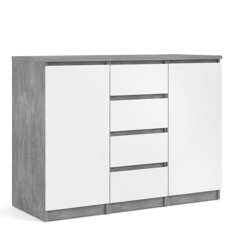 Naia Sideboard 4 Drawers 2 Doors in Concrete and White High Gloss