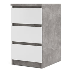 Naia Bedside 3 Drawers in Concrete and White High Gloss