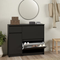 Naia Shoe Cabinet with 2 Shoe Compartments, 1 Door and 1 Drawer in Black Matt