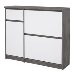 Naia Shoe Cabinet with 2 Shoe Compartments, 1 Door and 1 Drawer in Concrete and White High Gloss