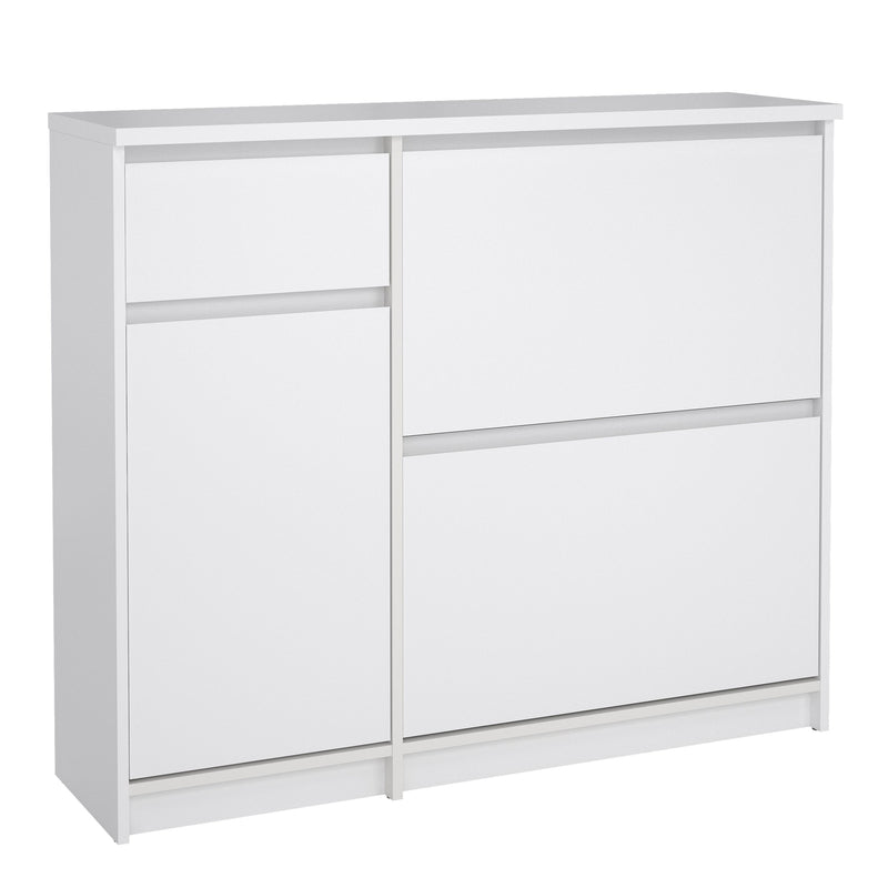 Naia Shoe Cabinet with 2 Shoe Compartments, 1 Door and 1 Drawer in White High Gloss