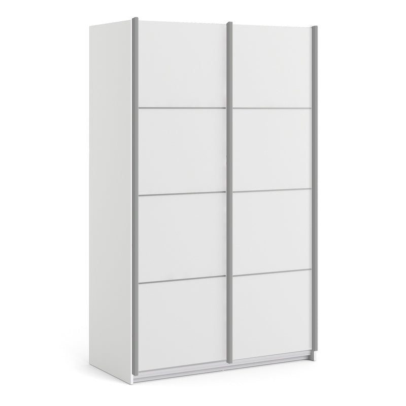Verona Sliding Wardrobe 120cm in White with White Doors with 2 Shelves