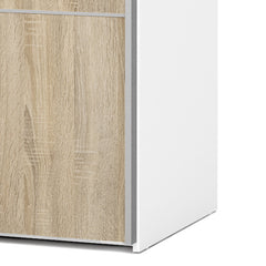 Verona Sliding Wardrobe 120cm in White with Oak Doors with 2 Shelves