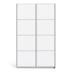 Verona Sliding Wardrobe 120cm in White with White Doors with 5 Shelves