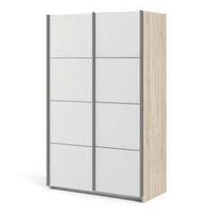 Verona Sliding Wardrobe 120cm in Oak with White Doors with 2 Shelves