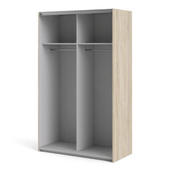 Verona Sliding Wardrobe 120cm in Oak with White Doors with 2 Shelves