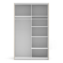 Verona Sliding Wardrobe 120cm in Oak with White Doors with 5 Shelves