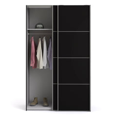 Verona Sliding Wardrobe 120cm in Black Matt with Black Matt Doors with 2 Shelves