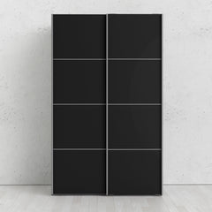 Verona Sliding Wardrobe 120cm in Black Matt with Black Matt Doors with 5 Shelves