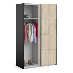 Verona Sliding Wardrobe 120cm in Black Matt with Oak Doors with 2 Shelves