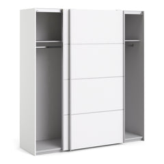 Verona Sliding Wardrobe 180cm in White with White Doors with 2 Shelves