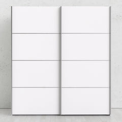 Verona Sliding Wardrobe 180cm in White with White Doors with 5 Shelves