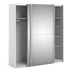 Verona Sliding Wardrobe 180cm in White with Mirror Doors with 5 Shelves