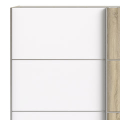 Verona Sliding Wardrobe 180cm in White with White and Oak doors with 2 Shelves