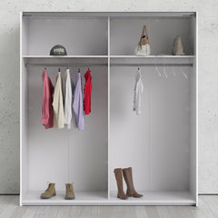 Verona Sliding Wardrobe 180cm in White with White and Mirror Doors with 2 Shelves