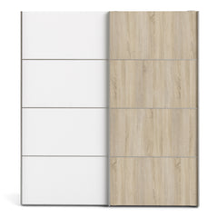 Verona Sliding Wardrobe 180cm in White with White and Oak doors with 5 Shelves