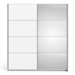 Verona Sliding Wardrobe 180cm in White with White and Mirror Doors with 5 Shelves