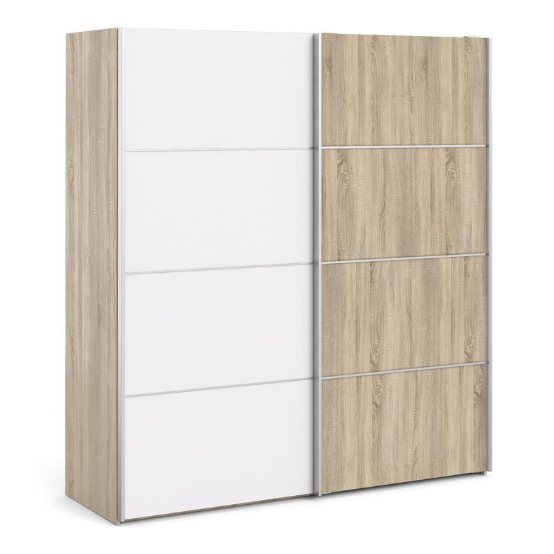 Verona Sliding Wardrobe 180cm in Oak with White and Oak doors with 2 Shelves