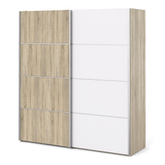 Verona Sliding Wardrobe 180cm in Oak with White and Oak doors with 2 Shelves