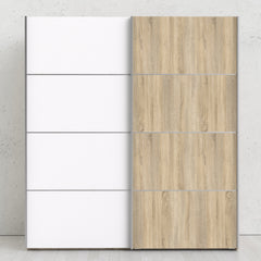 Verona Sliding Wardrobe 180cm in Oak with White and Oak doors with 2 Shelves