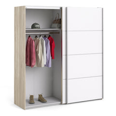 Verona Sliding Wardrobe 180cm in Oak with White Doors with 5 Shelves