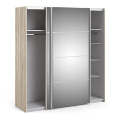 Verona Sliding Wardrobe 180cm in Oak with Mirror Doors with 5 Shelves