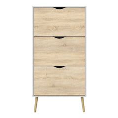 Oslo Shoe Cabinet 3 Drawers in White and Oak