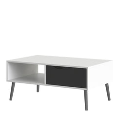 Oslo Coffee Table 1 Drawer 1 Shelf in White and Black Matt