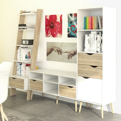 Oslo Leaning Bookcase 1 Drawer in White and Oak